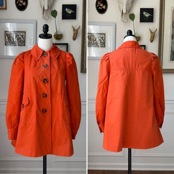 Anthropologie Elevenses Beltless Trench Jacket Orange Coat Tortoise Buttons 4 - Picture 1 of 7